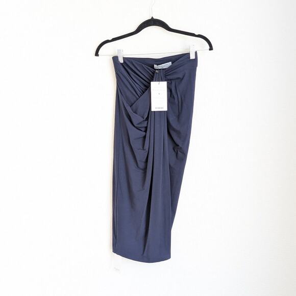 NWT MM. Lafleur The Minetta 2.0 Navy High Waist Midi Draped Skirt, size XS - Picture 1 of 9